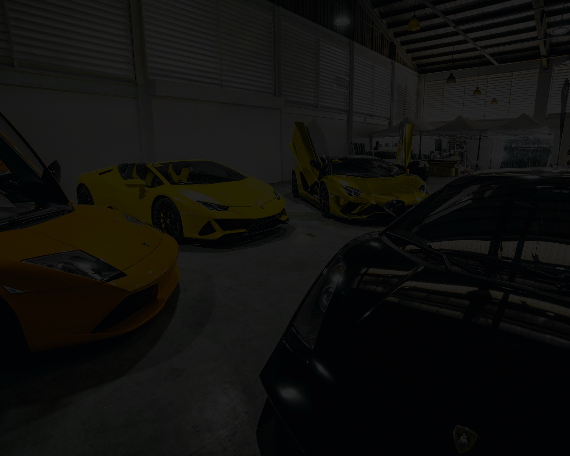 Lamborghini lineup at Second Skin Industries